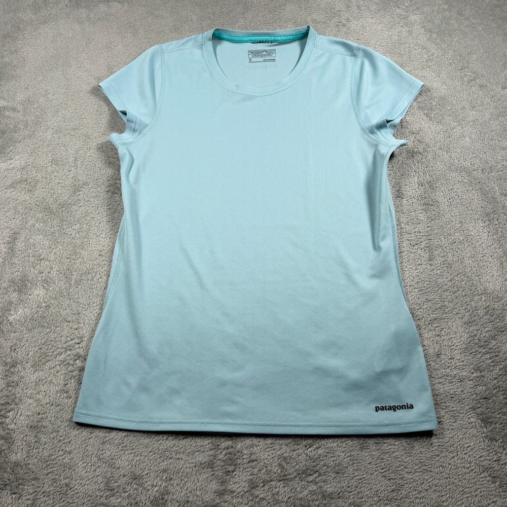Patagonia Fore Runner Shirt Women Small Blue Short Sleeve Hiking 23363